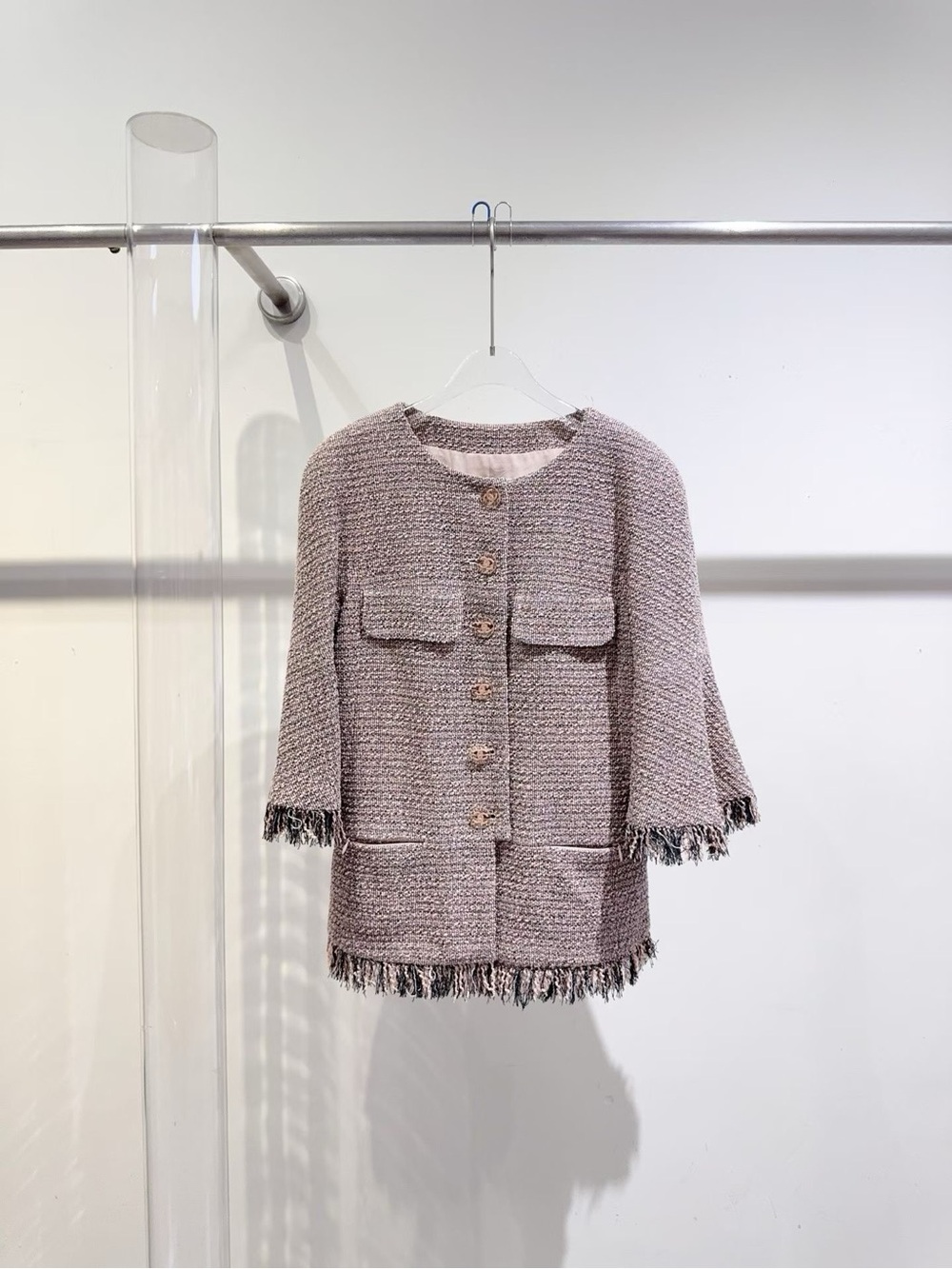 CHANEL Pale Mauve Tweed Fringe Jacket